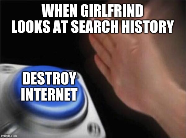 she found out | WHEN GIRLFRIND LOOKS AT SEARCH HISTORY; DESTROY INTERNET | image tagged in memes,blank nut button,girlfriend | made w/ Imgflip meme maker