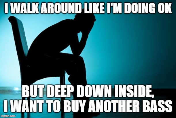 Bass Depression | I WALK AROUND LIKE I'M DOING OK; BUT DEEP DOWN INSIDE, I WANT TO BUY ANOTHER BASS | image tagged in bass,guitar,depression | made w/ Imgflip meme maker