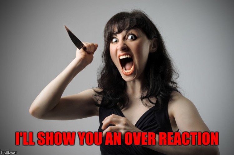 Angry woman | I'LL SHOW YOU AN OVER REACTION | image tagged in angry woman | made w/ Imgflip meme maker