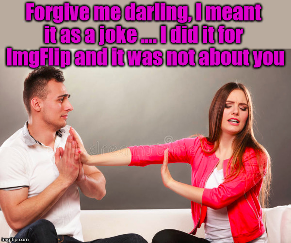 Forgive me darling, I meant 
it as a joke .... I did it for 
ImgFlip and it was not about you | made w/ Imgflip meme maker