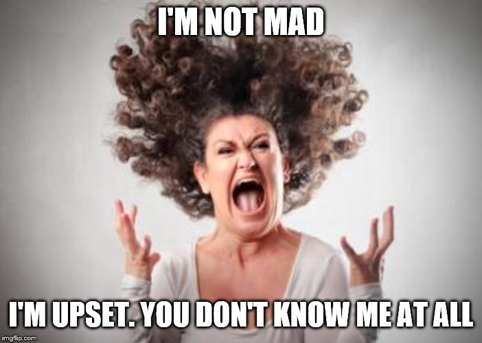 Woman screaming | I'M NOT MAD I'M UPSET. YOU DON'T KNOW ME AT ALL | image tagged in woman screaming | made w/ Imgflip meme maker