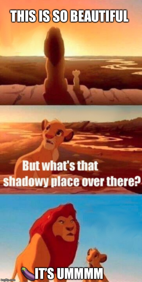 Simba Shadowy Place | THIS IS SO BEAUTIFUL; 🍆IT’S UMMMM | image tagged in memes,simba shadowy place | made w/ Imgflip meme maker