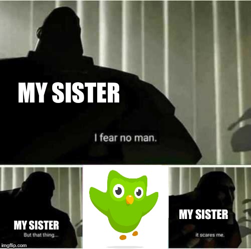 I fear no man | MY SISTER; MY SISTER; MY SISTER | image tagged in i fear no man | made w/ Imgflip meme maker