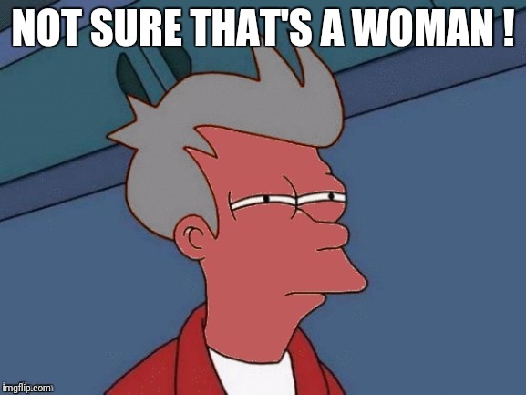 Futurama Fry | NOT SURE THAT'S A WOMAN ! | image tagged in futurama fry | made w/ Imgflip meme maker