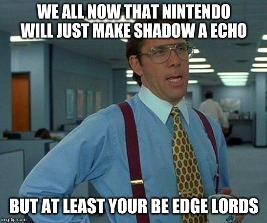 That Would Be Great Meme | WE ALL NOW THAT NINTENDO WILL JUST MAKE SHADOW A ECHO BUT AT LEAST YOUR BE EDGE LORDS | image tagged in memes,that would be great | made w/ Imgflip meme maker