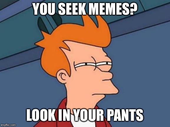 Futurama Fry Meme | YOU SEEK MEMES? LOOK IN YOUR PANTS | image tagged in memes,futurama fry | made w/ Imgflip meme maker