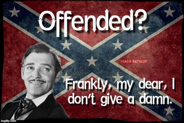 I don't give a damn | image tagged in rhett butler,rebel flag,political correctness,offended | made w/ Imgflip meme maker