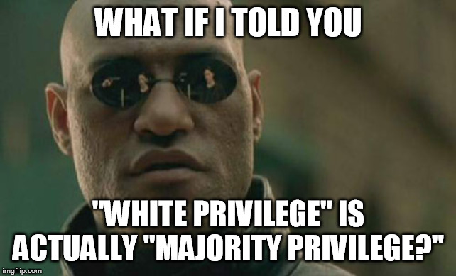 Matrix Morpheus | WHAT IF I TOLD YOU; "WHITE PRIVILEGE" IS ACTUALLY "MAJORITY PRIVILEGE?" | image tagged in memes,matrix morpheus,white privilege,racism,stupid liberals | made w/ Imgflip meme maker