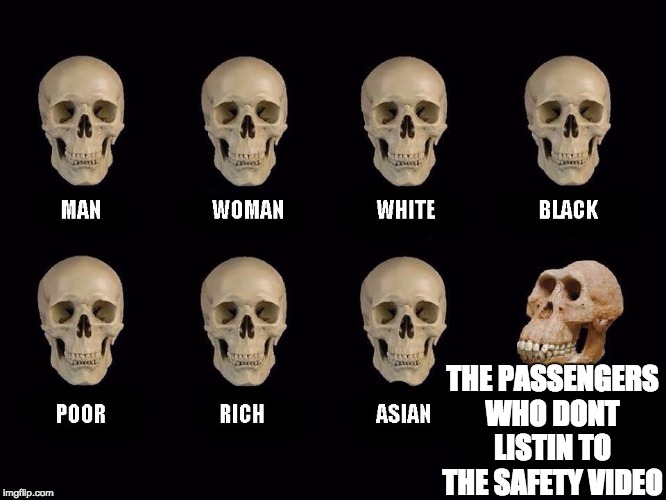 empty skulls of truth | THE PASSENGERS WHO DONT LISTIN TO THE SAFETY VIDEO | image tagged in empty skulls of truth | made w/ Imgflip meme maker
