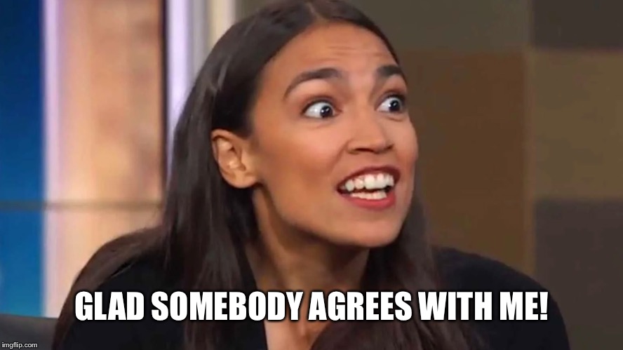 Crazy AOC | GLAD SOMEBODY AGREES WITH ME! | image tagged in crazy aoc | made w/ Imgflip meme maker