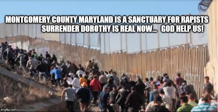 Illegal Immigrants | MONTGOMERY COUNTY MARYLAND IS A SANCTUARY FOR RAPISTS
                       SURRENDER DOROTHY IS REAL NOW...   GOD HELP US! | image tagged in illegal immigrants | made w/ Imgflip meme maker