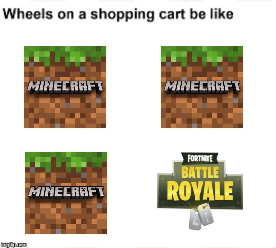 Wheels on a shopping cart be like | image tagged in wheels on a shopping cart be like,minecraft,fortnite | made w/ Imgflip meme maker