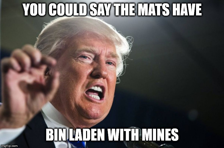 donald trump | YOU COULD SAY THE MATS HAVE BIN LADEN WITH MINES | image tagged in donald trump | made w/ Imgflip meme maker