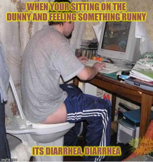 Toilet Computer | WHEN YOUR SITTING ON THE DUNNY AND FEELING SOMETHING RUNNY ITS DIARRHEA, DIARRHEA | image tagged in toilet computer | made w/ Imgflip meme maker
