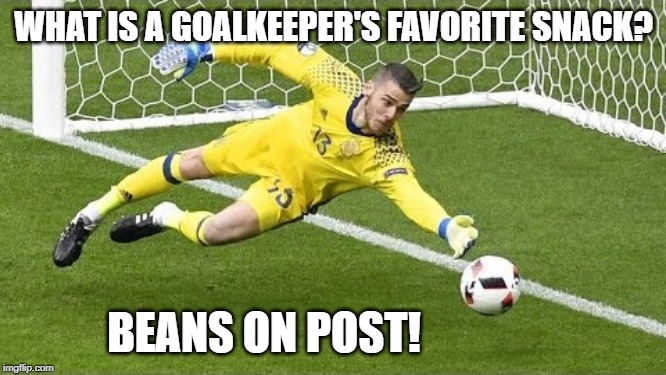 favorite snack | WHAT IS A GOALKEEPER'S FAVORITE SNACK? BEANS ON POST! | image tagged in goal | made w/ Imgflip meme maker