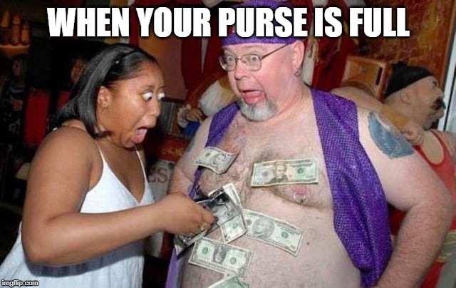 Money man | WHEN YOUR PURSE IS FULL | image tagged in money man | made w/ Imgflip meme maker