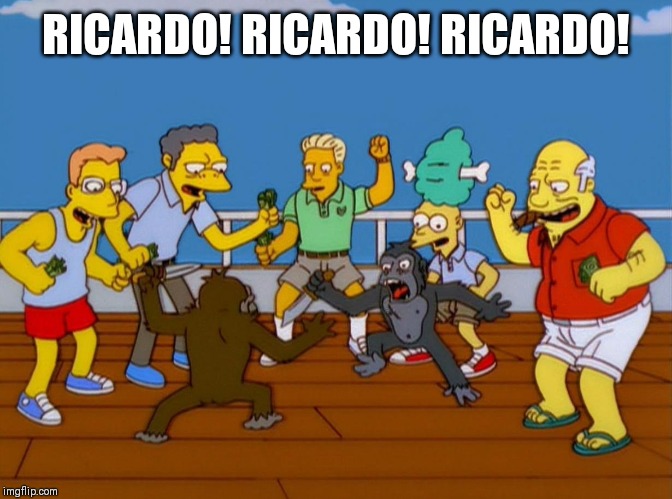 Roast Ricardo and all things British. September 16th-22nd | RICARDO! RICARDO! RICARDO! | image tagged in simpsons monkey fight,roast ricardo week | made w/ Imgflip meme maker