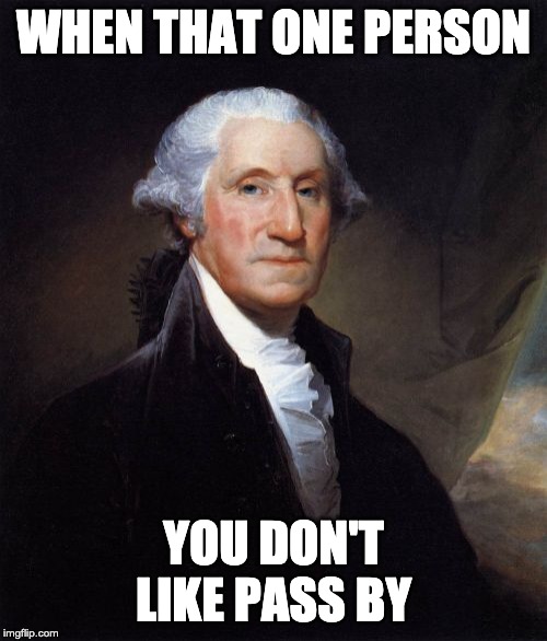 George Washington Meme | WHEN THAT ONE PERSON; YOU DON'T LIKE PASS BY | image tagged in memes,george washington | made w/ Imgflip meme maker