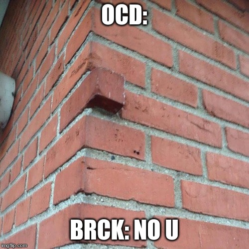 OCD: BRCK: NO U | image tagged in brick sticking out | made w/ Imgflip meme maker