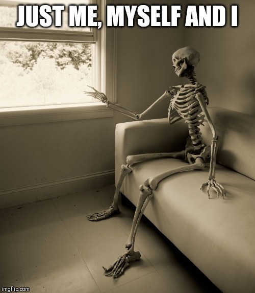 Lonely Skeleton | JUST ME, MYSELF AND I | image tagged in lonely skeleton | made w/ Imgflip meme maker
