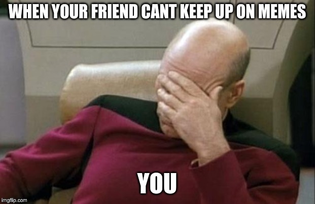 Captain Picard Facepalm | WHEN YOUR FRIEND CANT KEEP UP ON MEMES; YOU | image tagged in memes,captain picard facepalm | made w/ Imgflip meme maker