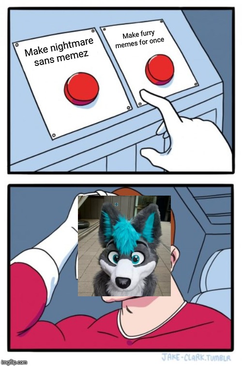 Two Buttons | Make furry memes for once; Make nightmare sans memez | image tagged in memes,two buttons | made w/ Imgflip meme maker