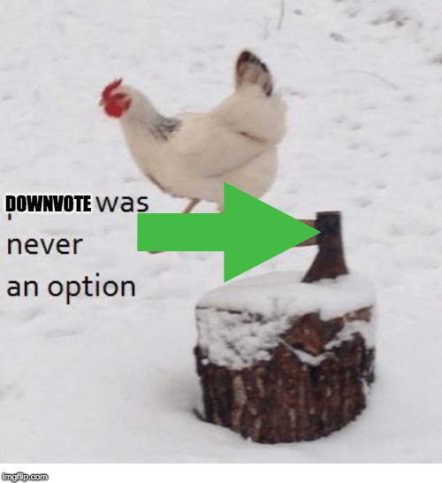 Peace was never an option chicken | DOWNVOTE | image tagged in peace was never an option chicken | made w/ Imgflip meme maker