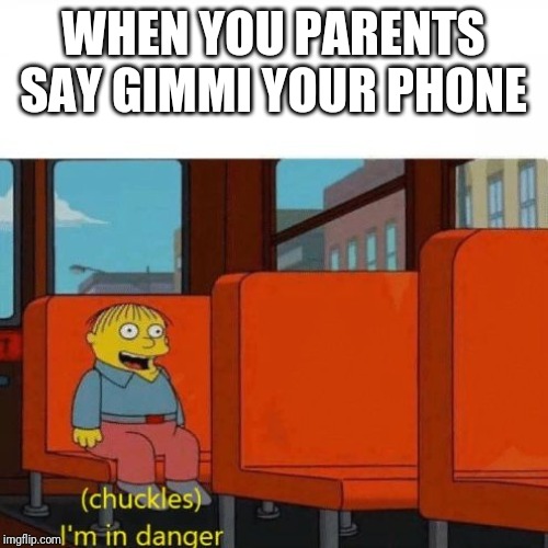 Chuckles, I’m in danger | WHEN YOU PARENTS SAY GIMMI YOUR PHONE | image tagged in chuckles im in danger | made w/ Imgflip meme maker