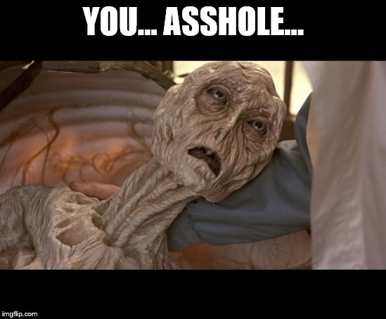 Alien Dying | YOU... ASSHOLE... | image tagged in alien dying | made w/ Imgflip meme maker