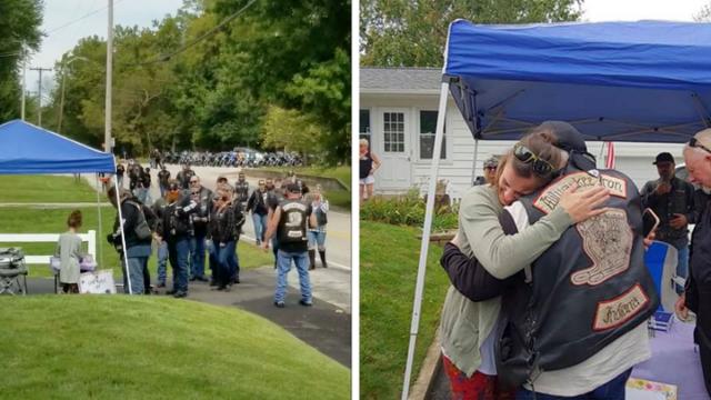 bikers attend girl's lemonade stand to thank her & her mom♥ Blank Meme Template