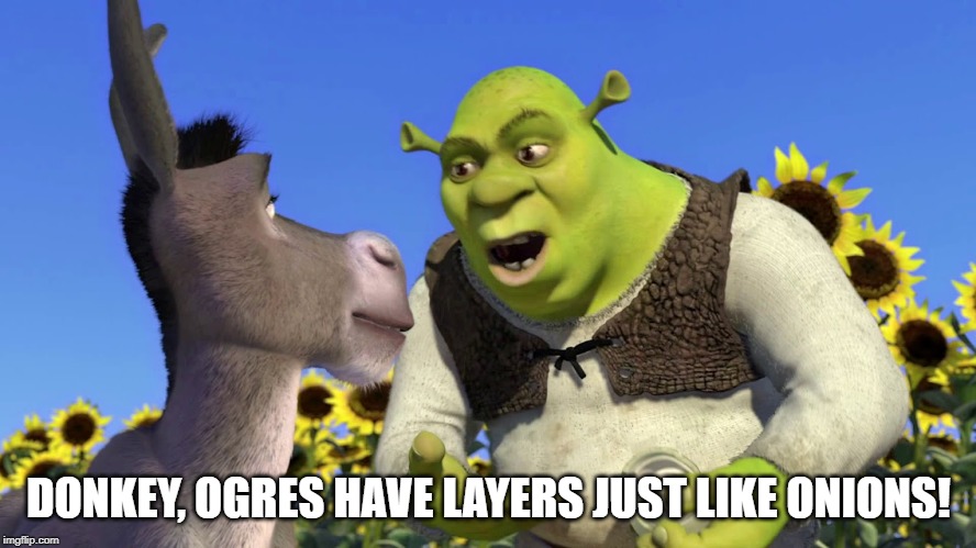  DONKEY, OGRES HAVE LAYERS JUST LIKE ONIONS! | image tagged in ogres have layers | made w/ Imgflip meme maker