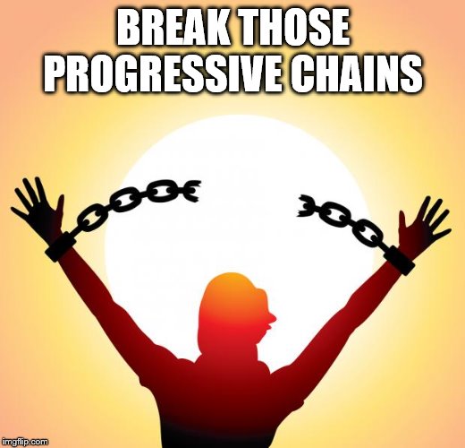freedom | BREAK THOSE PROGRESSIVE CHAINS | image tagged in freedom | made w/ Imgflip meme maker