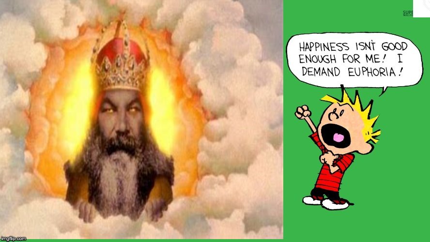 Calvin demands euphoria | image tagged in calvin and hobbes,calvinism | made w/ Imgflip meme maker