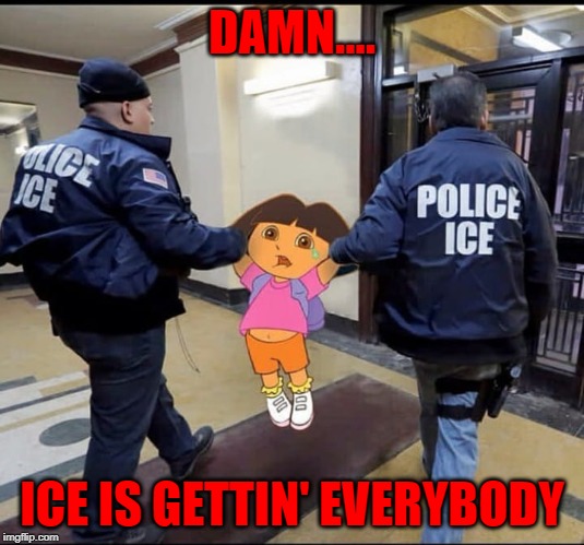 She's gonna have to explore somewhere else! | DAMN.... ICE IS GETTIN' EVERYBODY | image tagged in dora the explorer,memes,dora,funny,ice,deportations | made w/ Imgflip meme maker