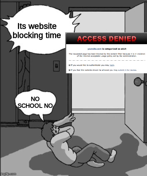 ITS TIME | Its website blocking time; NO SCHOOL NO | image tagged in its time | made w/ Imgflip meme maker