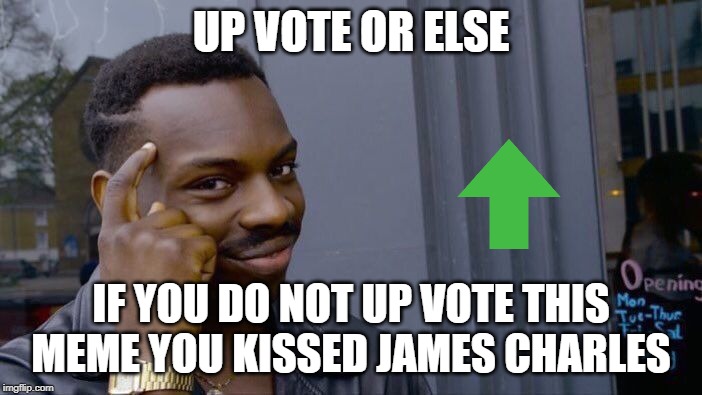 Roll Safe Think About It | UP VOTE OR ELSE; IF YOU DO NOT UP VOTE THIS MEME YOU KISSED JAMES CHARLES | image tagged in memes,roll safe think about it | made w/ Imgflip meme maker