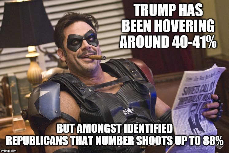 TRUMP HAS BEEN HOVERING AROUND 40-41% BUT AMONGST IDENTIFIED REPUBLICANS THAT NUMBER SHOOTS UP TO 88% | made w/ Imgflip meme maker