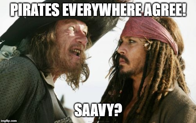 Barbosa And Sparrow | PIRATES EVERYWHERE AGREE! SAAVY? | image tagged in memes,barbosa and sparrow | made w/ Imgflip meme maker
