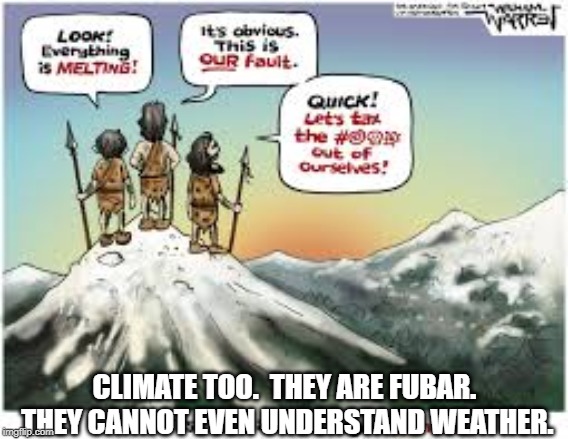 CLIMATE TOO.  THEY ARE FUBAR.  THEY CANNOT EVEN UNDERSTAND WEATHER. | made w/ Imgflip meme maker