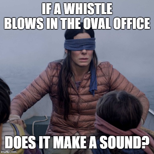 Bird Box | IF A WHISTLE BLOWS IN THE OVAL OFFICE; DOES IT MAKE A SOUND? | image tagged in memes,bird box,whistleblower,oval office | made w/ Imgflip meme maker