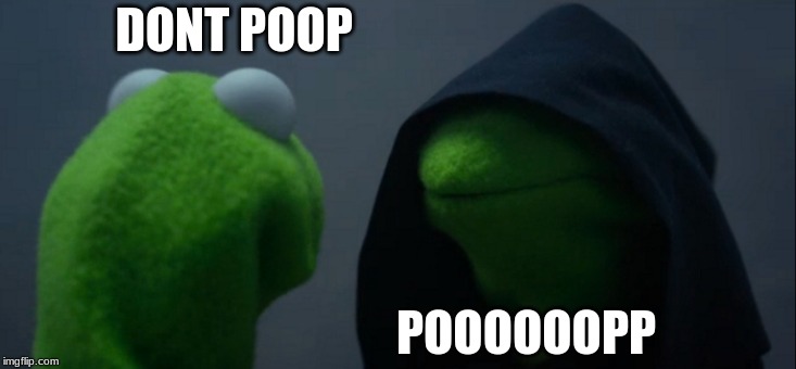 Evil Kermit | DONT POOP; POOOOOOPP | image tagged in memes,evil kermit | made w/ Imgflip meme maker