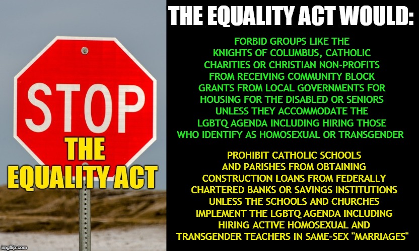 FORBID GROUPS LIKE THE KNIGHTS OF COLUMBUS, CATHOLIC CHARITIES OR CHRISTIAN NON-PROFITS FROM RECEIVING COMMUNITY BLOCK GRANTS FROM LOCAL GOVERNMENTS FOR HOUSING FOR THE DISABLED OR SENIORS UNLESS THEY ACCOMMODATE THE LGBTQ AGENDA INCLUDING HIRING THOSE WHO IDENTIFY AS HOMOSEXUAL OR TRANSGENDER; PROHIBIT CATHOLIC SCHOOLS AND PARISHES FROM OBTAINING CONSTRUCTION LOANS FROM FEDERALLY CHARTERED BANKS OR SAVINGS INSTITUTIONS UNLESS THE SCHOOLS AND CHURCHES IMPLEMENT THE LGBTQ AGENDA INCLUDING HIRING ACTIVE HOMOSEXUAL AND TRANSGENDER TEACHERS IN SAME-SEX "MARRIAGES" | made w/ Imgflip meme maker