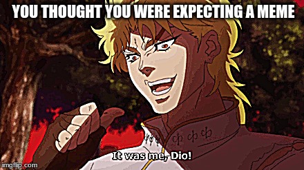 Dio | YOU THOUGHT YOU WERE EXPECTING A MEME | image tagged in dio | made w/ Imgflip meme maker