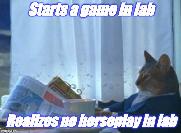 No horseplay in lab rule | Starts a game in lab; Realizes no horseplay in lab | image tagged in memes,i should buy a boat cat | made w/ Imgflip meme maker