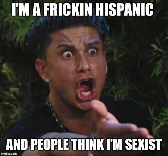 DJ Pauly D | I’M A FRICKIN HISPANIC; AND PEOPLE THINK I’M SEXIST | image tagged in memes,dj pauly d | made w/ Imgflip meme maker