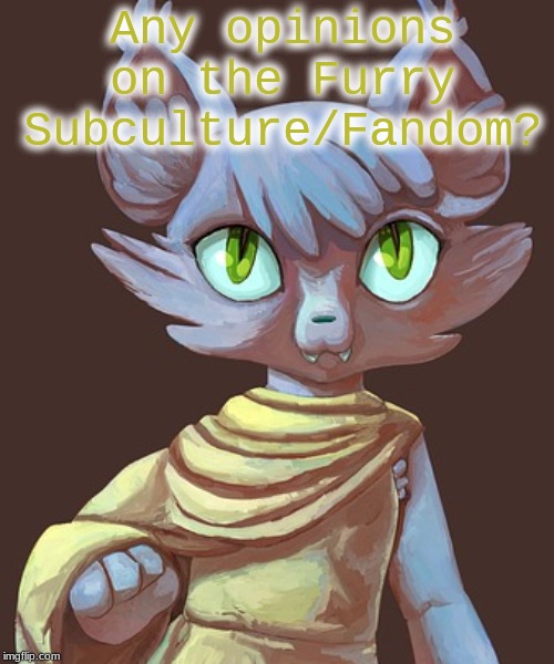 Opinions on the anti-furry counterculture are also welcome. | Any opinions on the Furry Subculture/Fandom? | image tagged in opinion,furry subculture,furry,furries | made w/ Imgflip meme maker