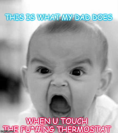Baby see:Baby do | THIS IS WHAT MY DAD DOES; WHEN U TOUCH THE FU*#!NG THERMOSTAT | image tagged in memes,angry baby,dad jokes,funny memes,high blood pressure,dad | made w/ Imgflip meme maker