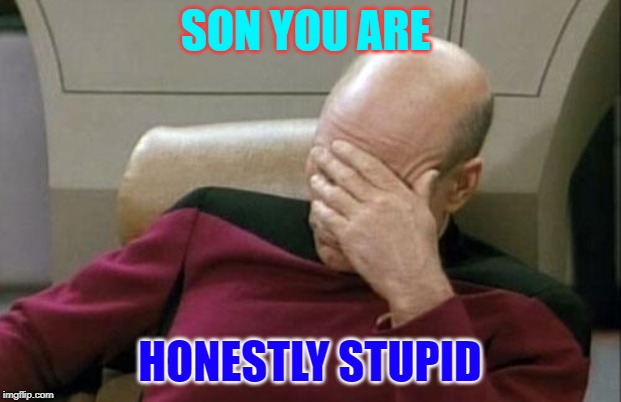 Captain Picard Facepalm | SON YOU ARE; HONESTLY STUPID | image tagged in memes,captain picard facepalm | made w/ Imgflip meme maker