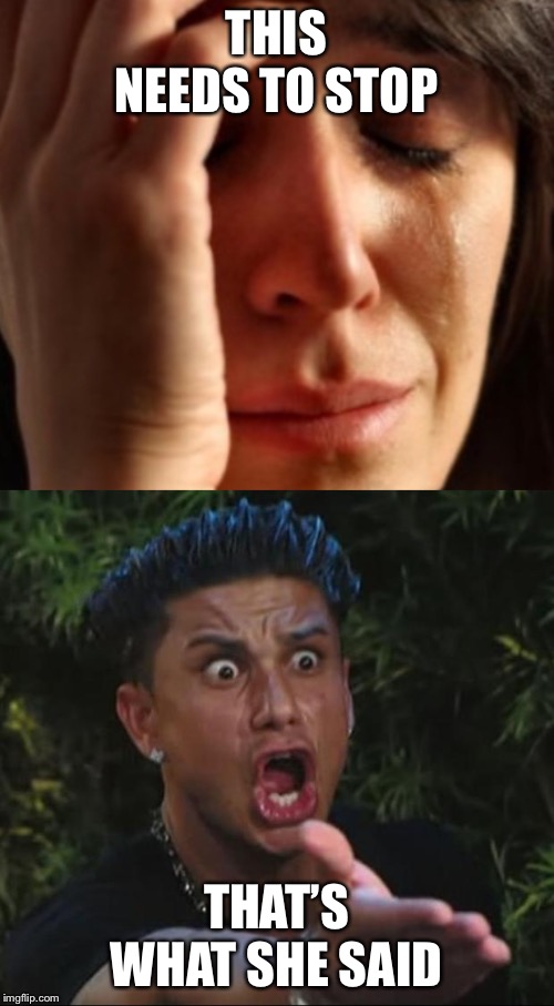 THIS NEEDS TO STOP; THAT’S WHAT SHE SAID | image tagged in memes,dj pauly d | made w/ Imgflip meme maker