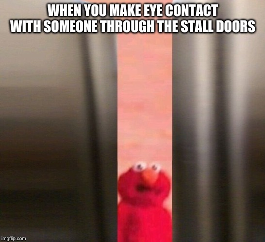 WHEN YOU MAKE EYE CONTACT WITH SOMEONE THROUGH THE STALL DOORS | image tagged in elmo | made w/ Imgflip meme maker